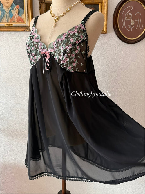 Black Embroidery Chiffon Slip size M