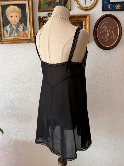Black Embroidery Chiffon Slip size M