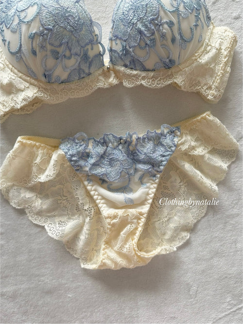 Japanese Floral Blue Lingerie Set Size 75C