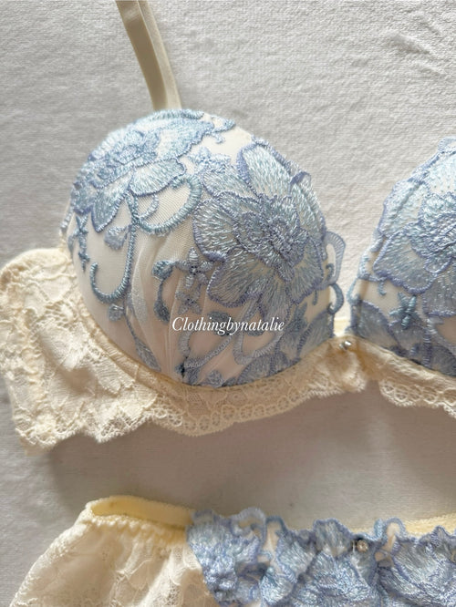Japanese Floral Blue Lingerie Set Size 75C