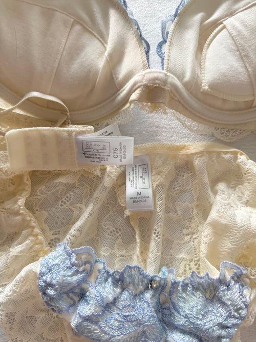 Japanese Floral Blue Lingerie Set Size 75C