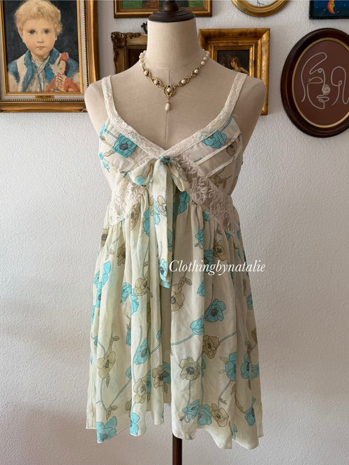 Blue Floral Chiffon Sheer Slip Size S