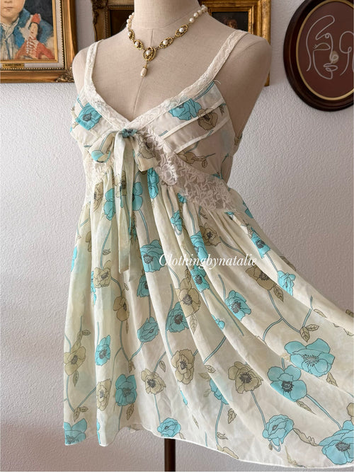 Blue Floral Chiffon Sheer Slip Size S