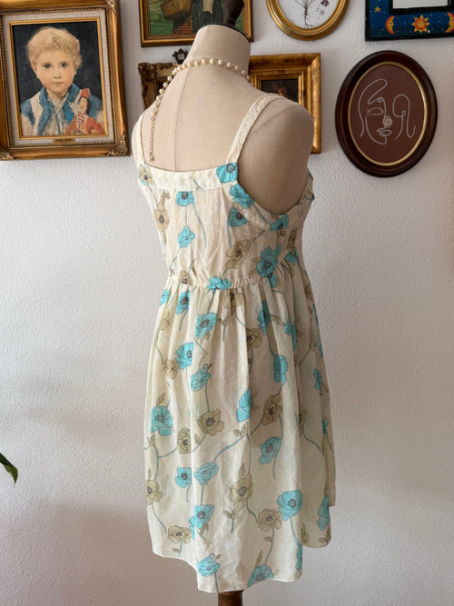 Blue Floral Chiffon Sheer Slip Size S