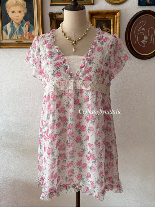 Pink Floral Chiffon Blouse size S/ small M