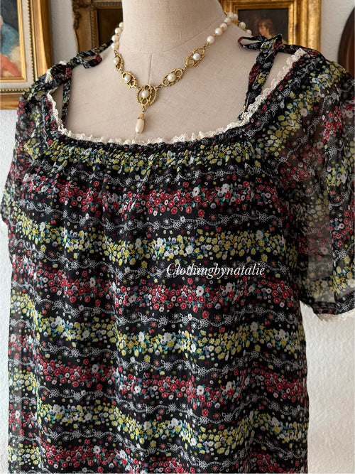 Black Floral Chiffon Babydoll size S/M