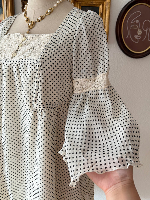 White Poka Dot Babydoll Dress size S/small M