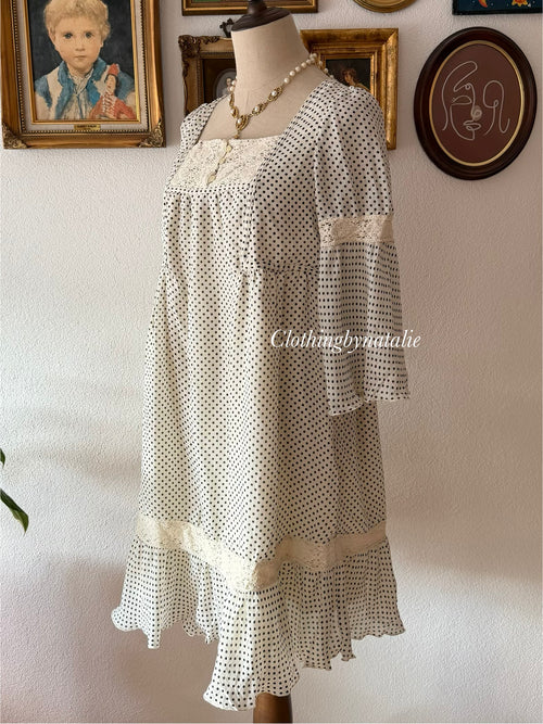 White Poka Dot Babydoll Dress size S/small M