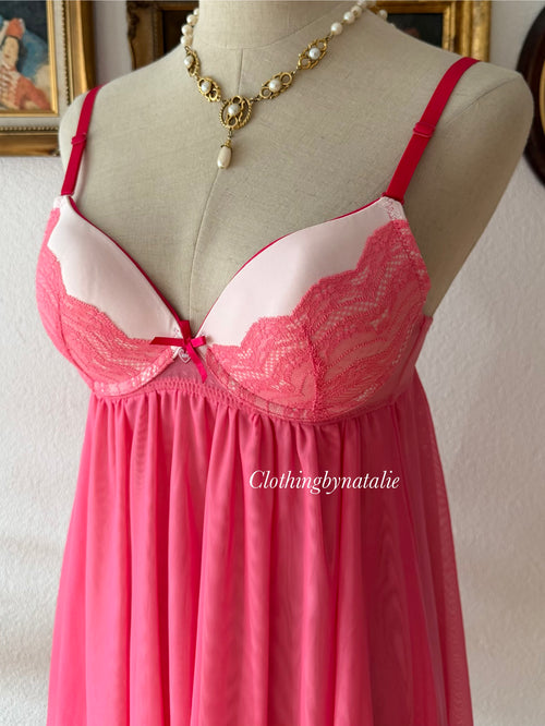 Pink Bustier Mesh Babydoll Size 36C