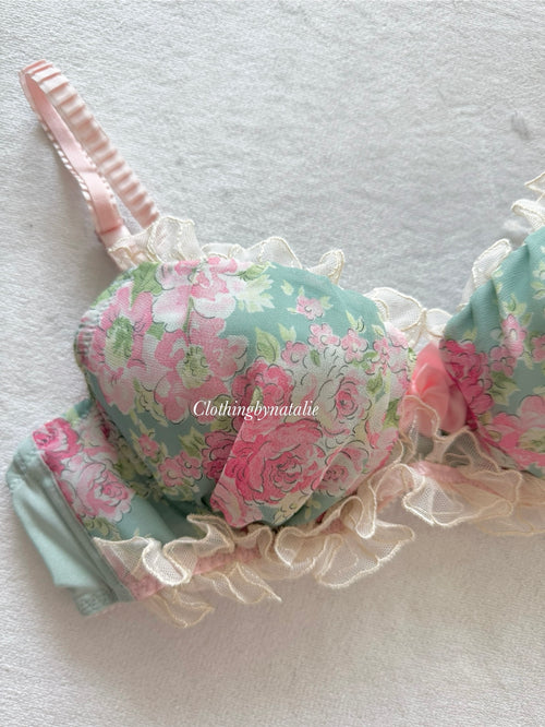 Fairy Green Floral Chiffon Bra Size 70B
