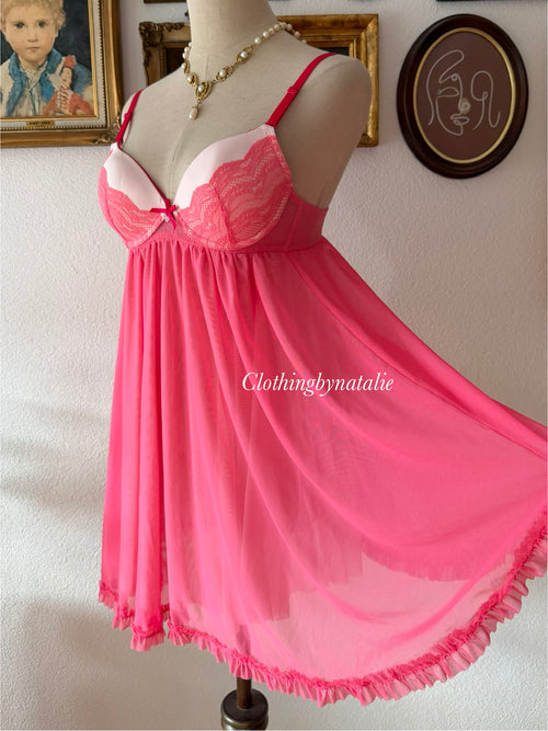 Pink Bustier Mesh Babydoll Size 36C