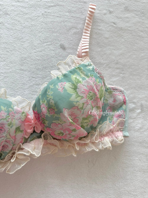 Fairy Green Floral Chiffon Bra Size 80A