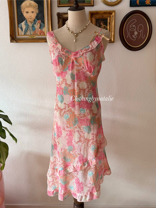 Floral Pink Chiffon Slip Dress size M