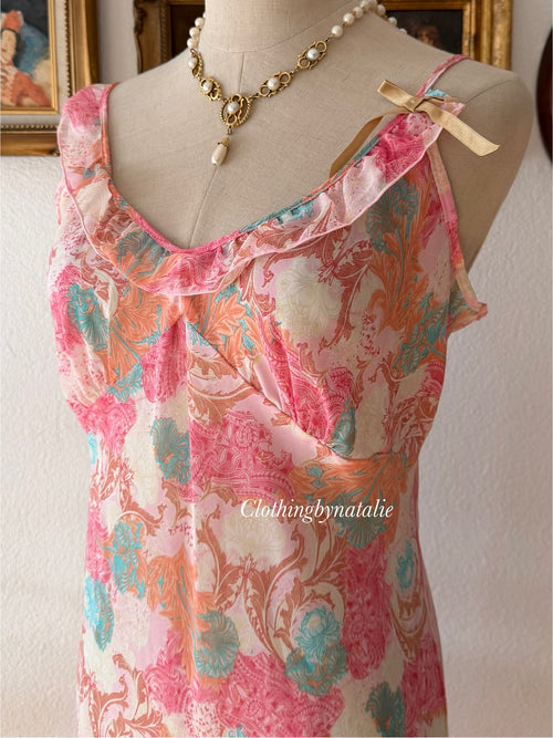 Floral Pink Chiffon Slip Dress size M