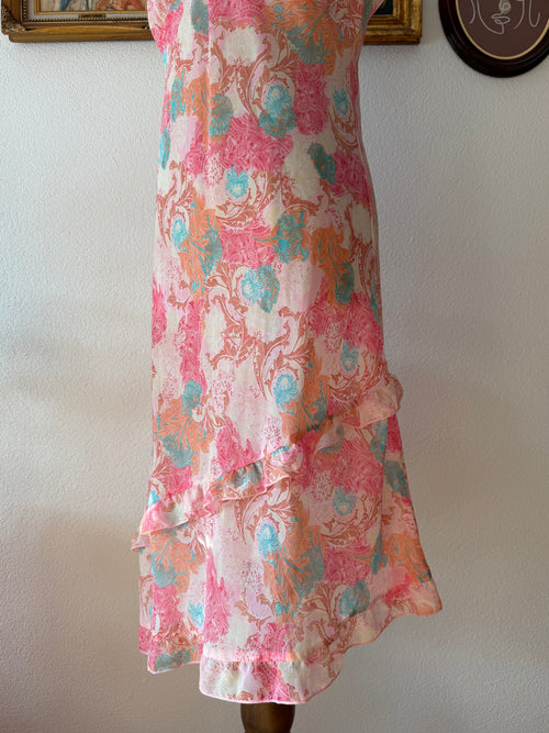 Floral Pink Chiffon Slip Dress size M