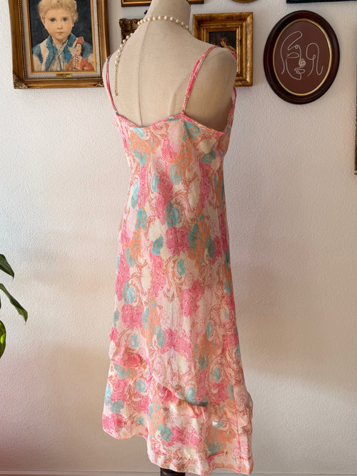 Floral Pink Chiffon Slip Dress size M
