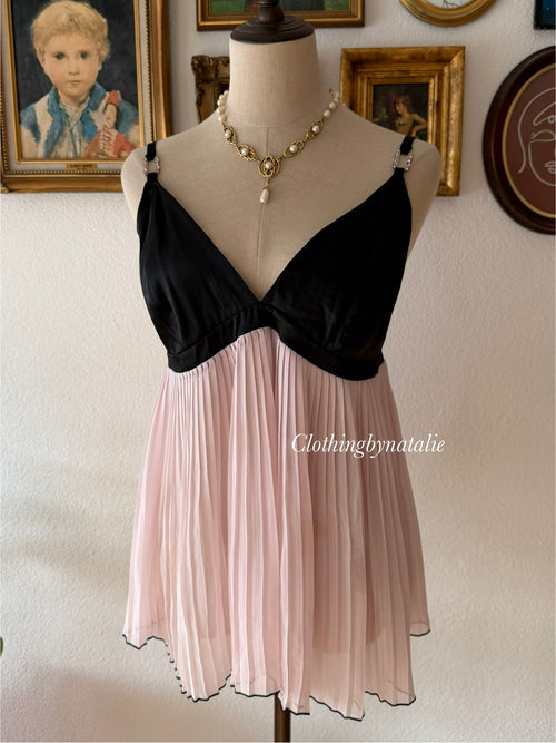 Black Pink Pleated Babydoll size L