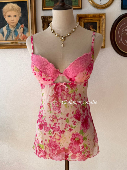 Floral Pink Mesh Bustier Mini Dress size 36B