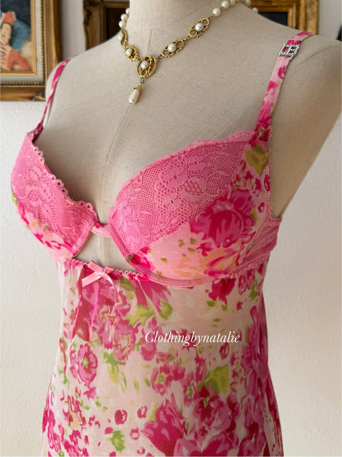 Floral Pink Mesh Bustier Mini Dress size 36B