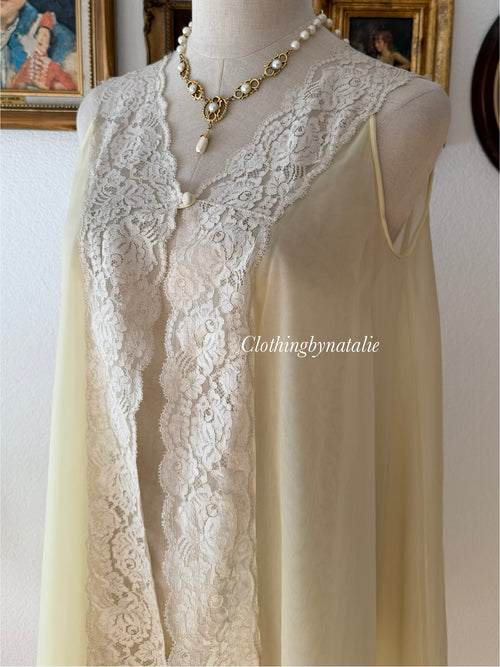 Vintage Yellow Nylon Nightgown Size S