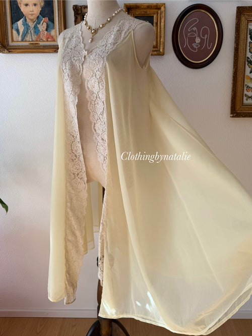 Vintage Yellow Nylon Nightgown Size S