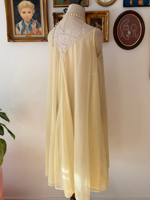 Vintage Yellow Nylon Nightgown Size S