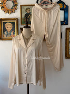 Cream Satin Pyjama Set Size M