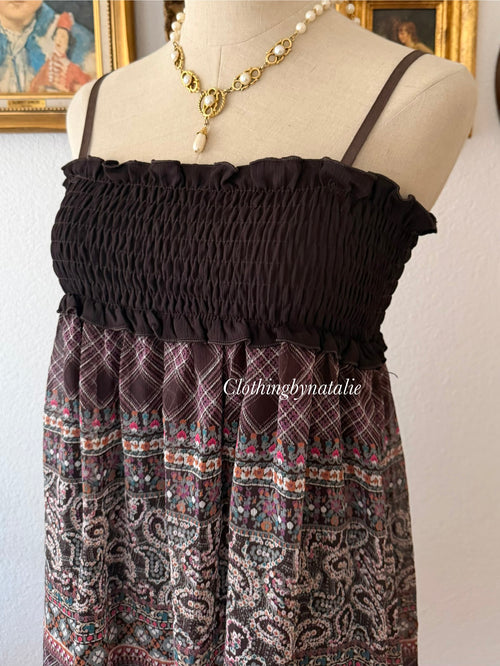 Boho Brown Midi Dress Size S/M