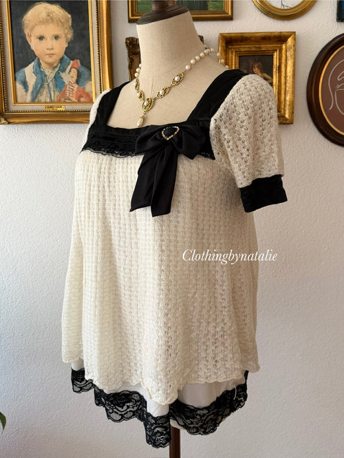 Black White Knit Blouse size S