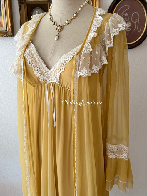 Mustard Mesh Nightgown Set size S/M