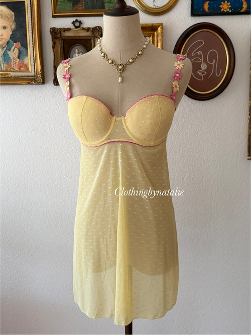 Yellow Mesh Bustier Mini Dress size M