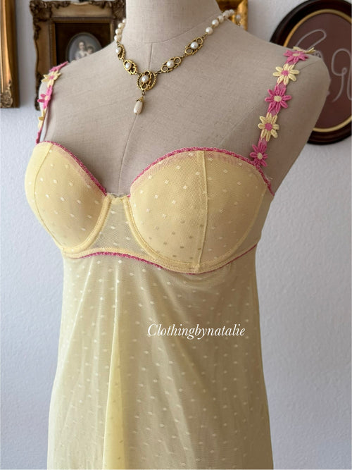 Yellow Mesh Bustier Mini Dress size M