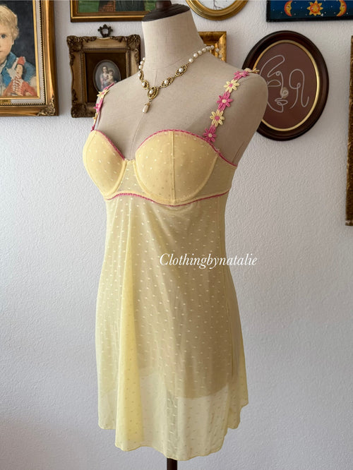 Yellow Mesh Bustier Mini Dress size M