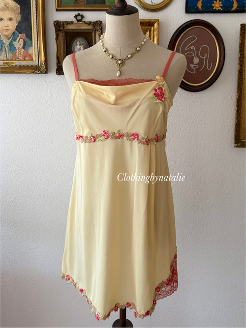 Coquette Yellow Nylon Slip Size M