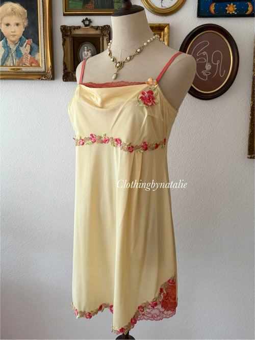 Coquette Yellow Nylon Slip Size M