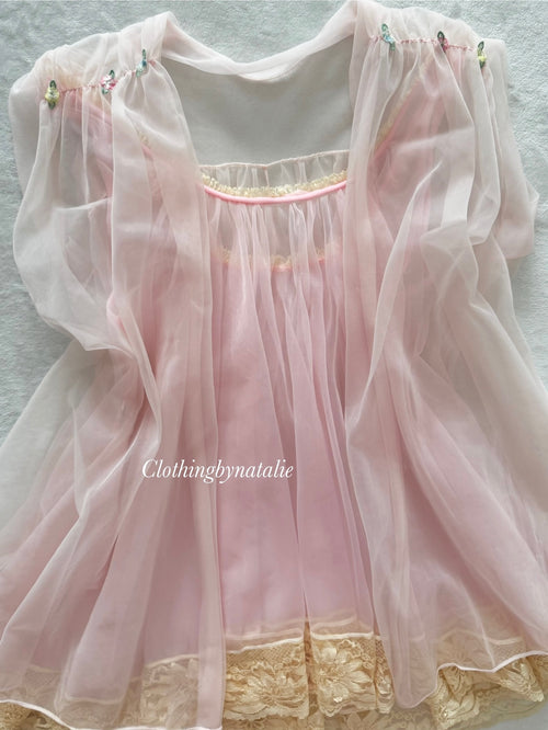 Blush Pink Chiffon Peignoir Set Size S