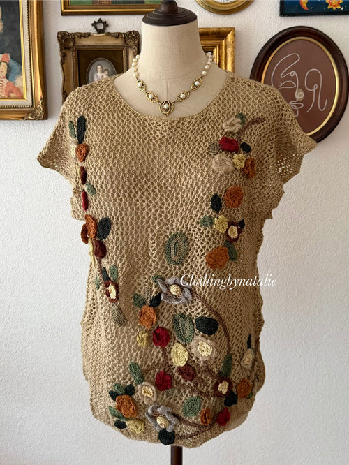 Boho Brown Knit Blouse Size M