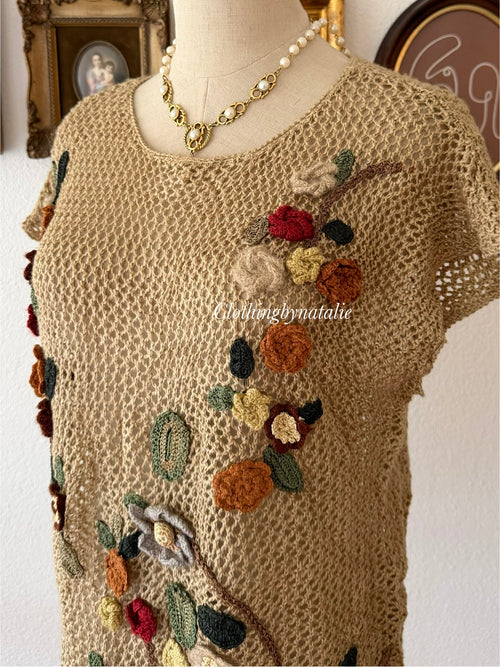 Boho Brown Knit Blouse Size M