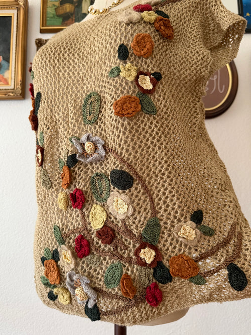 Boho Brown Knit Blouse Size M