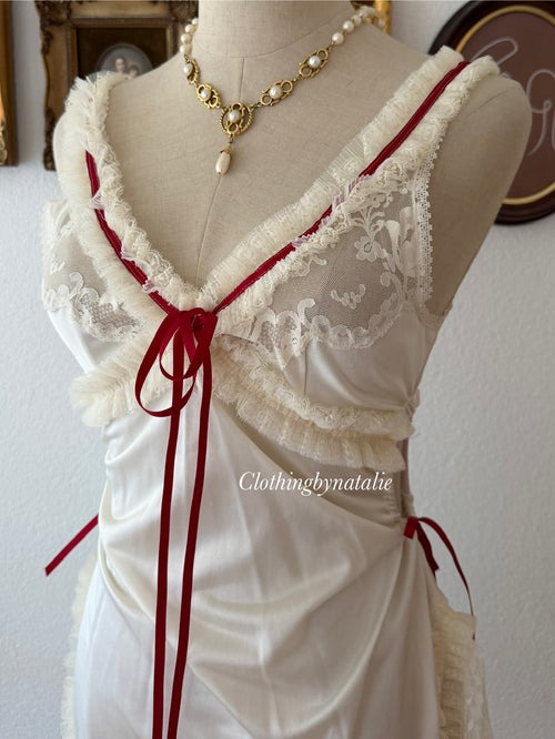 Cream Red Nylon Nightgown size S