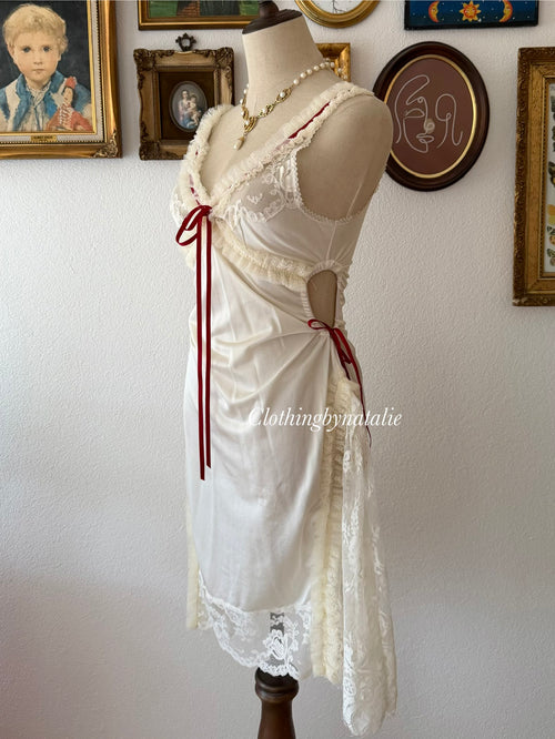 Cream Red Nylon Nightgown size S