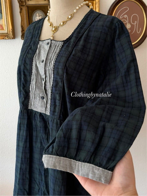 Green Cotton Plaid Blouse size M