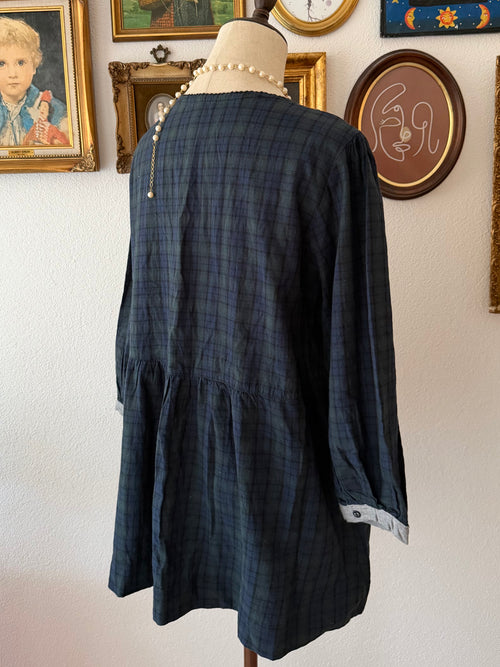 Green Cotton Plaid Blouse size M