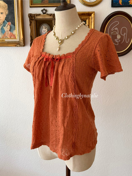 Orange Knit Blouse Size S/M