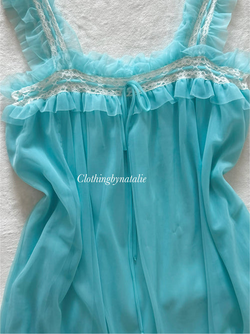 Ruffle Blue Nylon Nightgown size M
