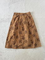 Brown Floral Curduroy Skirt (Waist 64cm/ Length 66cm)