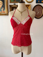 Red Lace Halter Neck Cami size S