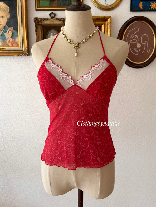 Red Lace Halter Neck Cami size S