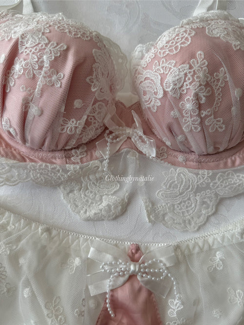 Japanese Pink Satin Lace Set (New-75B)
