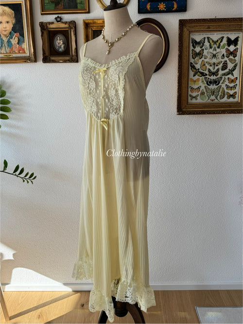 Bernette Yellow Nylon Maxi Nightgown Size S/M